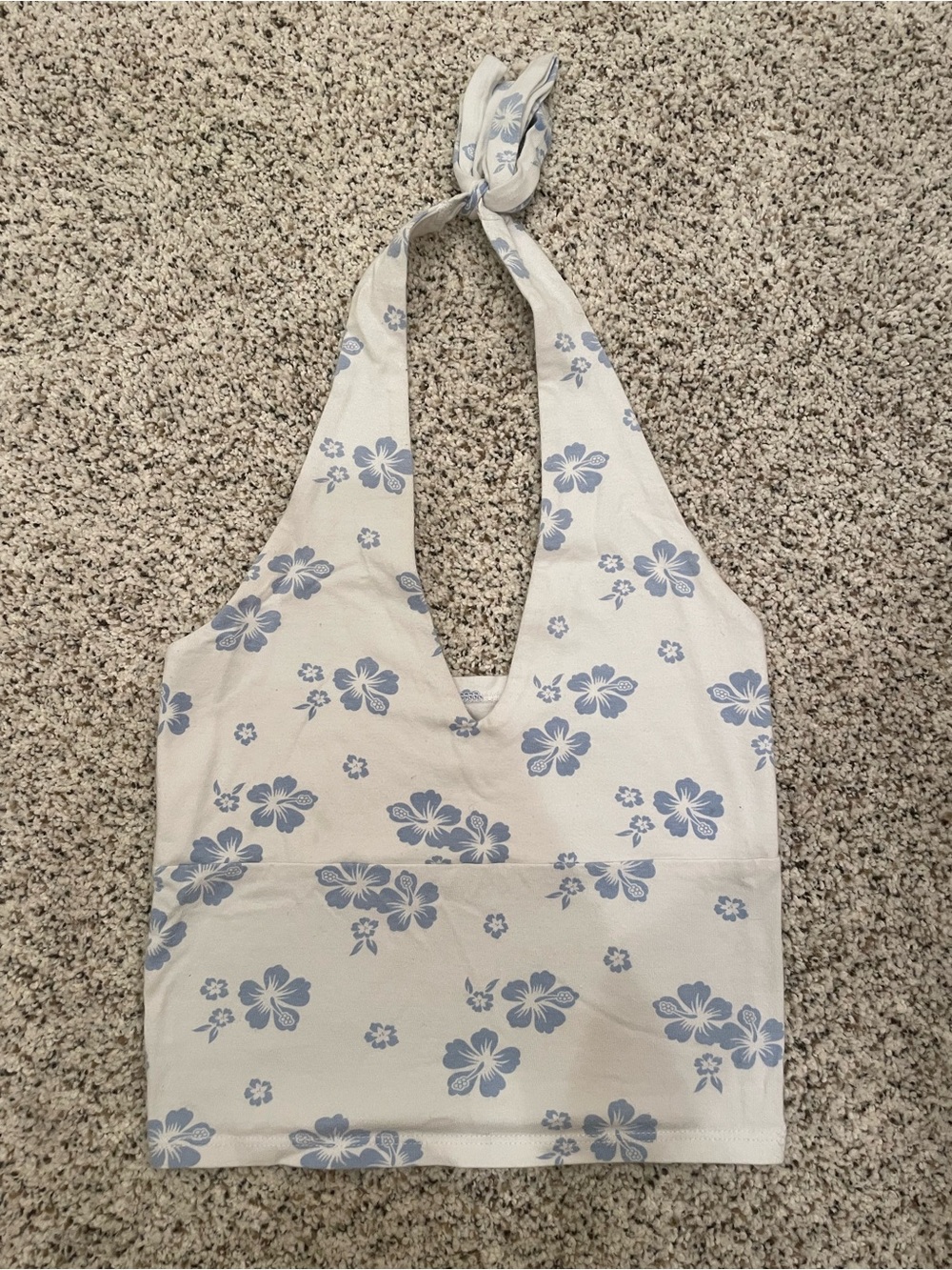 Hollister White & Light Blue Floral Halter Crop Top
